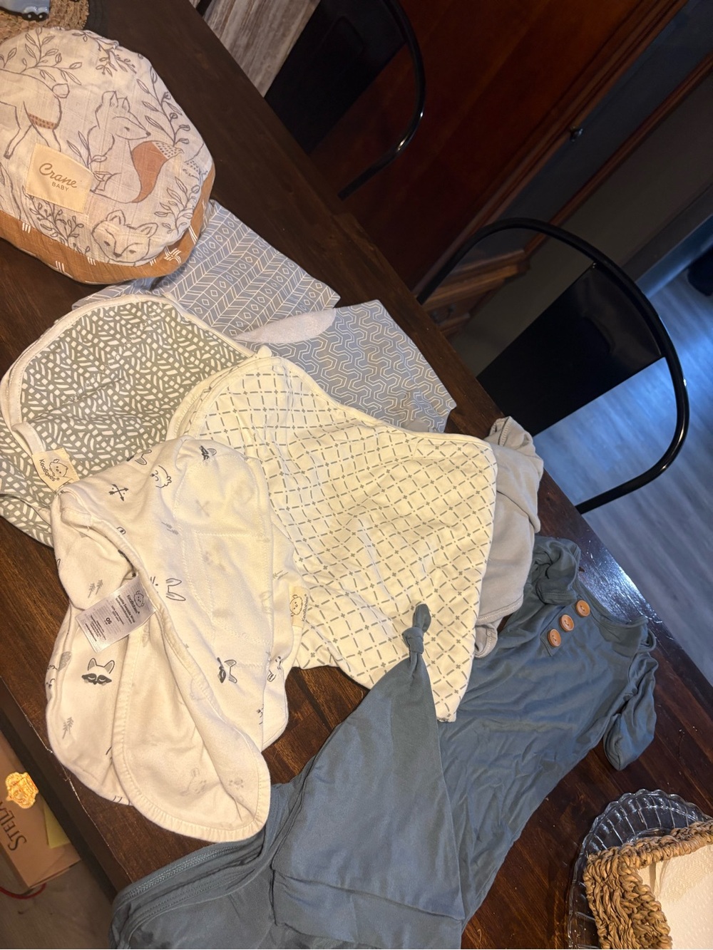 Crane Baby Neutral and Blue Swaddle & Sleep Set (Lot)